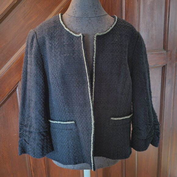 Coldwater Creek Black Shaped Tweed Jacket Womens Size XL 18 Beaded - Picture 1 of 6